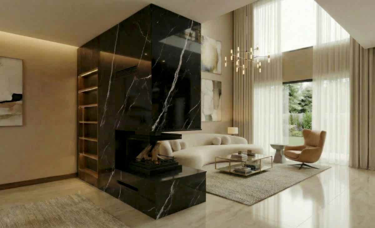 Maksimum cam yüzeyi ile ateşi panoramik olarak sergileyen, ultra lüks CU serisi üç tarafı ekstra açık şömine.